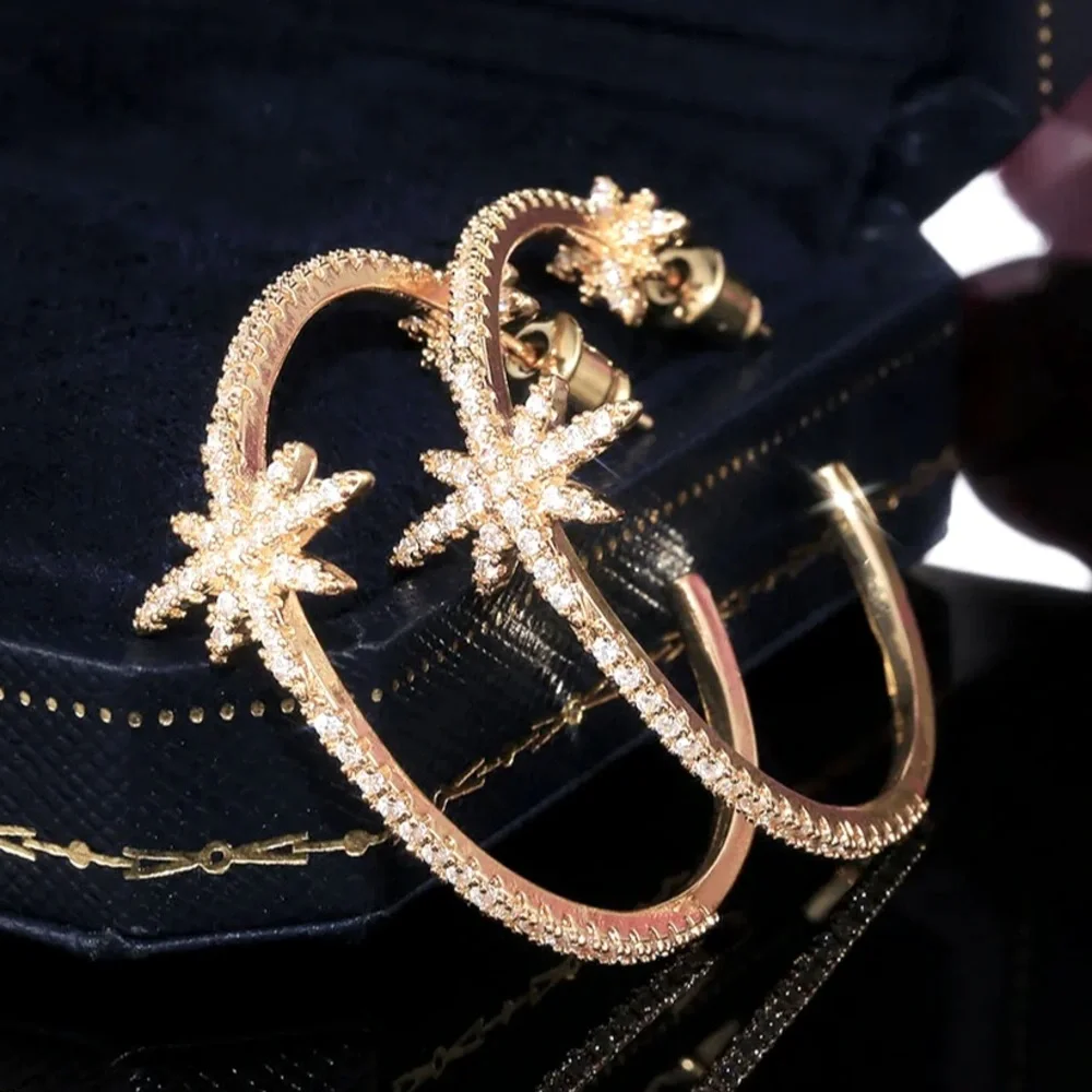 Gorgeous New 18k Yellow Gold Over Sterling Silver White Sapphire Hoops